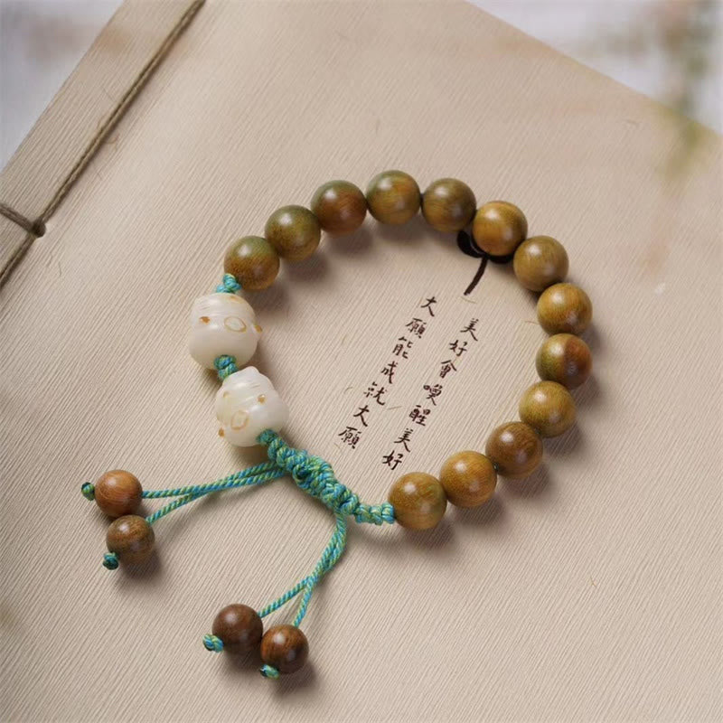 Buddha Stones Green Sandalwood Bodhi Seed Lucky Cat Positive Bracelet - image 2