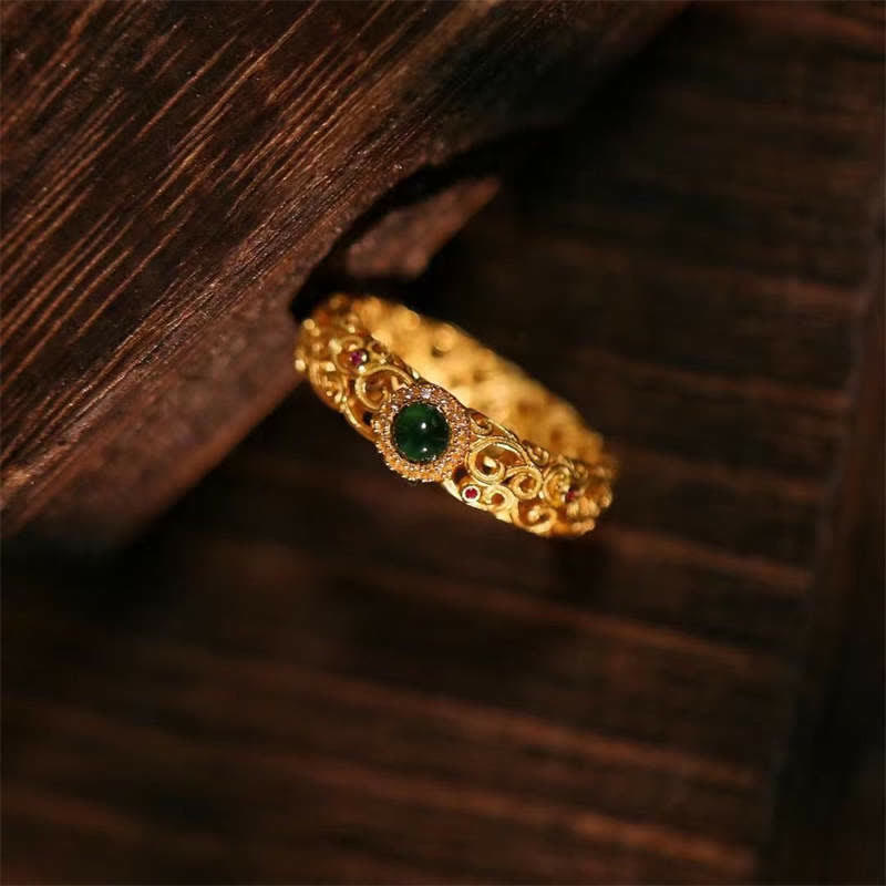 925 Sterling Silver Cyan Jade Success Luck Ring - image 1