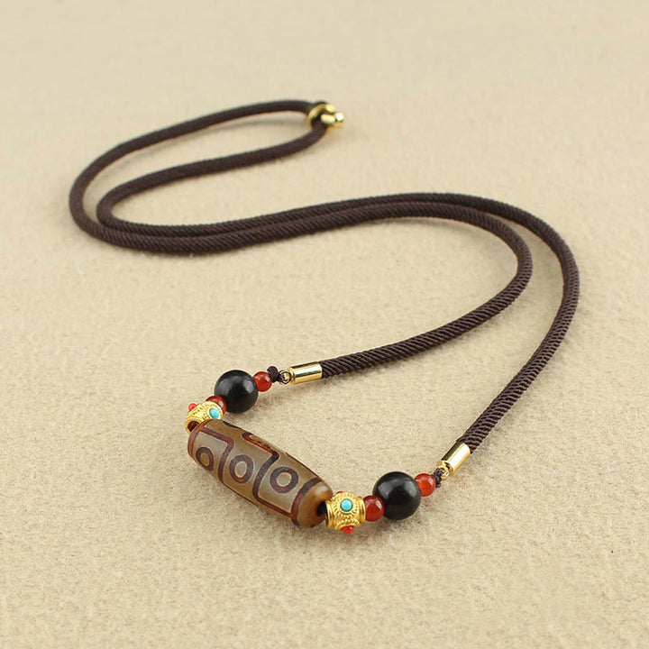 Buddha Stones Tibetan Nine-Eye Dzi Bead Protection Blessings String Necklace Pendant - Brown Nine-Eye Dzi Bead - image 11
