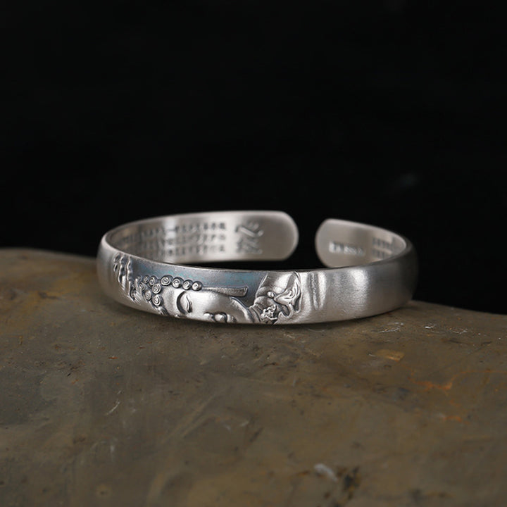 999 Sterling Silver Buddha Head Heart Sutra Serenity Bracelet Bangle - image 7