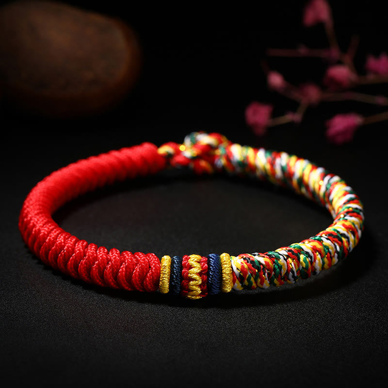 Buddha Stones Tibetan Handmade Multicolored Thread King Kong Knot Strength Braid String Bracelet - Red Multicolored - 19cm - image 0