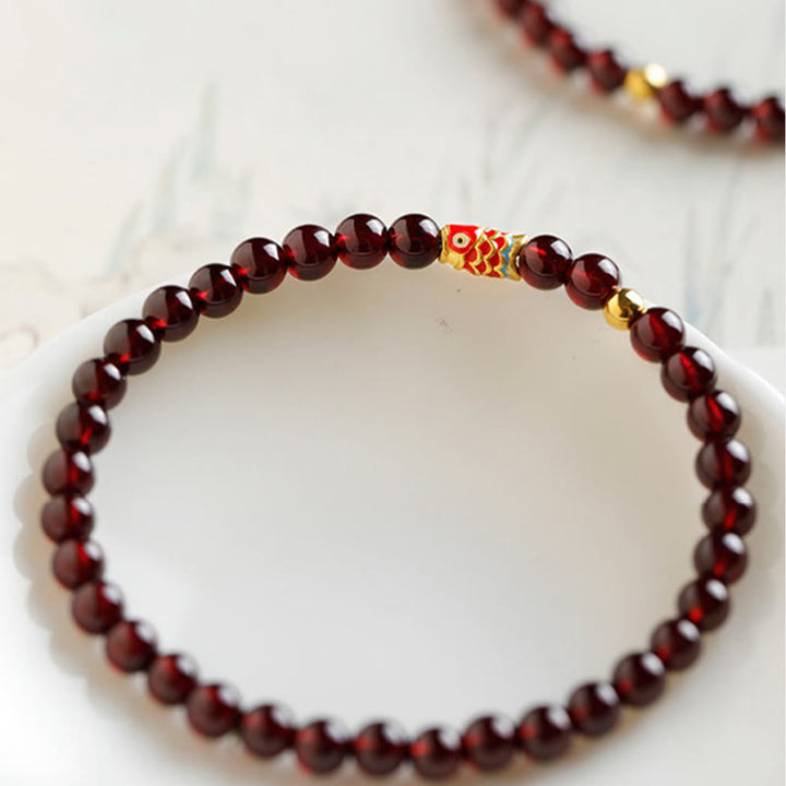 Buddha Stones 999 Gold Koi Fish Natural Garnet Protection Bracelet - image 5