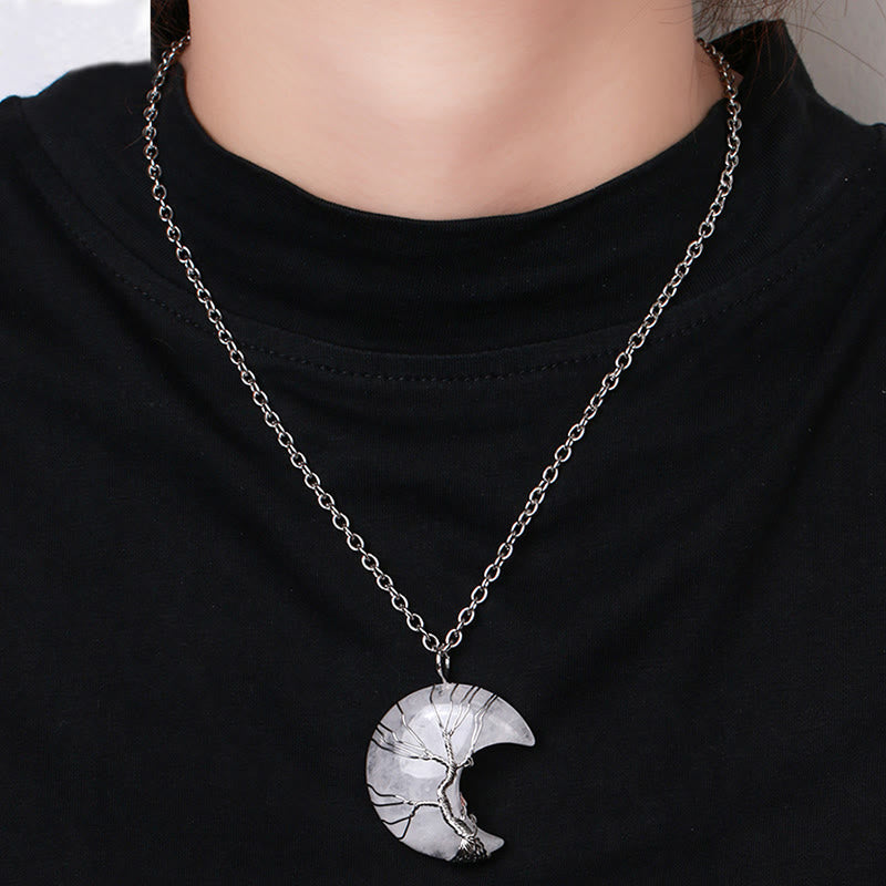Buddha Stones Natural Quartz Crystal Moon Tree Of Life Healing Energy Necklace Pendant - image 10