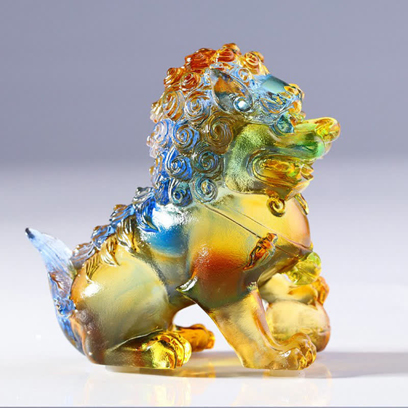 Handmade Liuli Crystal Lion Art Piece Strength Home Office Decoration - image 4