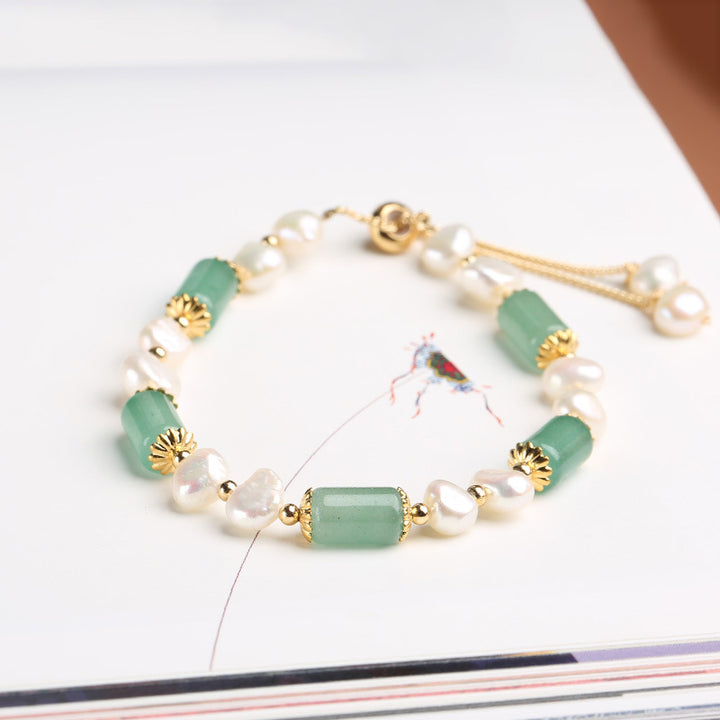 Buddha Stones Green Aventurine Pearl Pink Crystal Bead Luck Bracelet - image 3