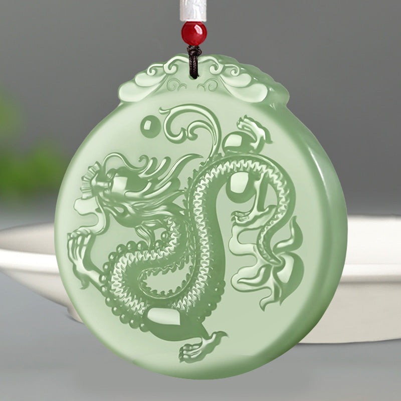 Chinese Zodiac Dragon Jade Luck Necklace String Pendant - Jade - image 1