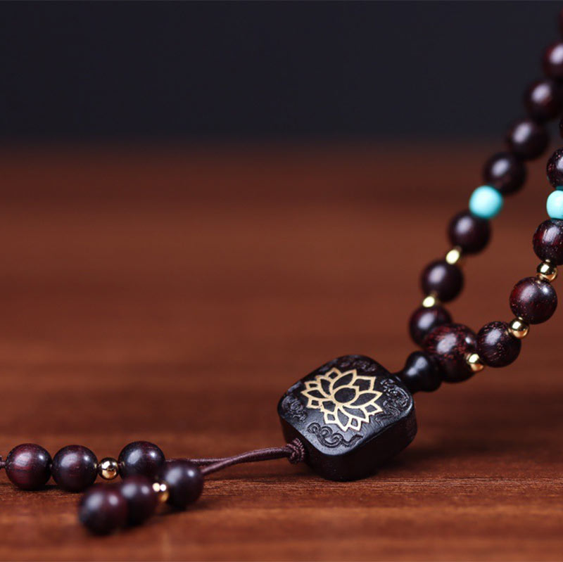 Buddha Stones 108 Mala Beads Tibetan Small Leaf Red Sandalwood Lotus Balance Bracelet - image 4