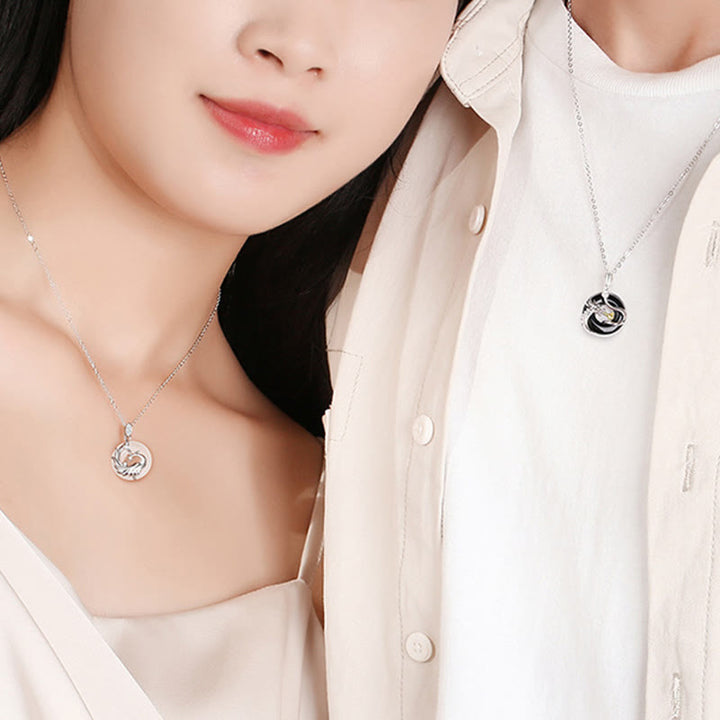 Buddha Stones 925 Sterling Silver Year of the Dragon Natural Black Onyx Chalcedony Dragon Phoenix Peace Buckle Protection Necklace Pendant - image 8