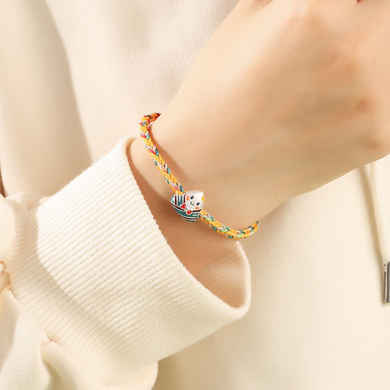 Buddha Stones 925 Sterling Silver Dragon Boat Festival Zongzi Pattern Luck Handmade Multicolored Rope Child Adult Bracelet - image 7