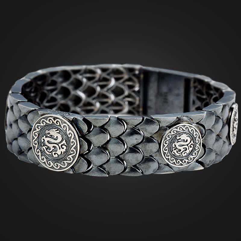 925 Sterling Silver Dragon Scales Luck Success Bracelet Bangle - image 4
