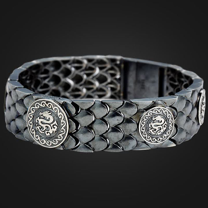 925 Sterling Silver Dragon Scales Luck Success Bracelet Bangle - image 4