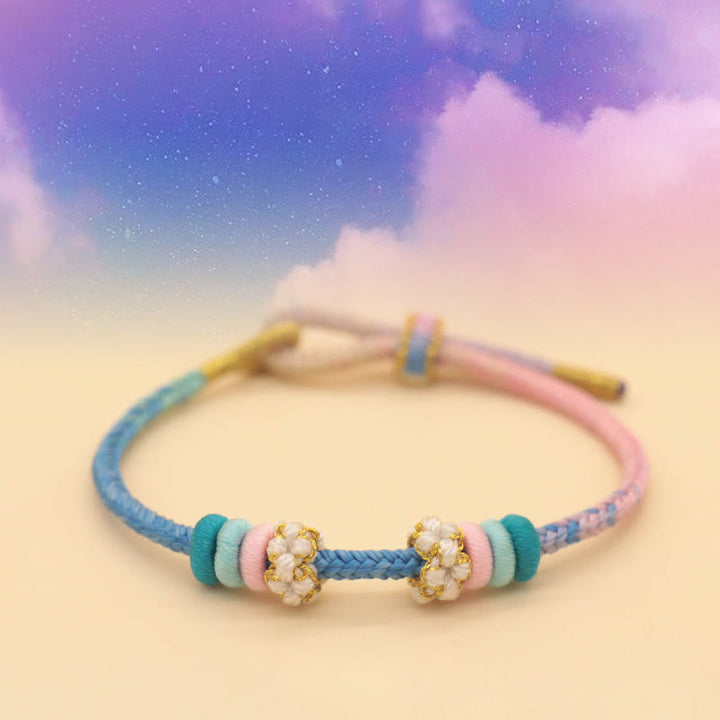 Buddha Stones Handmade Eight Thread Peace Knot Peach Blossom Knot Luck Rope Braided Bracelet - Stars(Blue Pink) (Wrist Circumference 14-18cm) - image 6