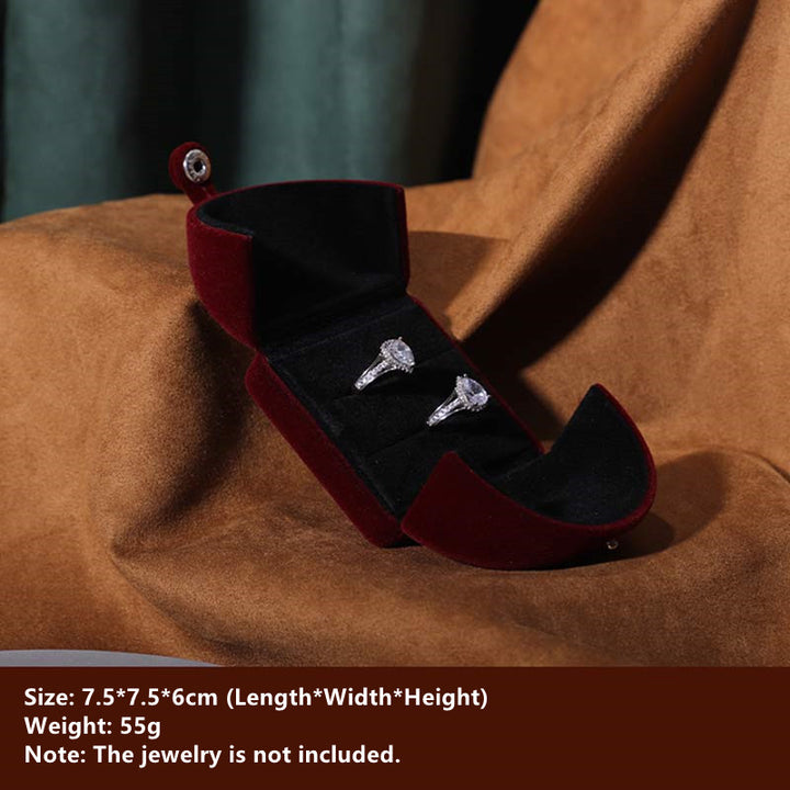 Jewelry Storage Box Flannel Gift Box - Wine Red - Pair of Rings Box - image 6