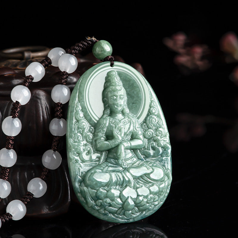 Buddha Stones Natural Jade Avalokitesvara Amulet Wealth Necklace Pendant - image 2