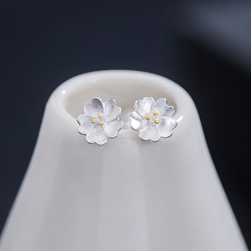 Buddha Stones 925 Sterling Silver Cherry Blossoms Floral Calm Stud Earrings - image 5