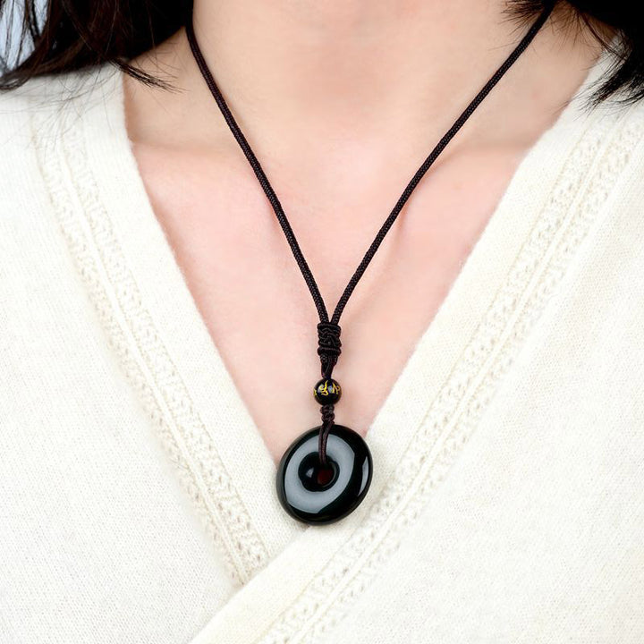 Buddha Stones Tibetan Obsidian Protection Necklace