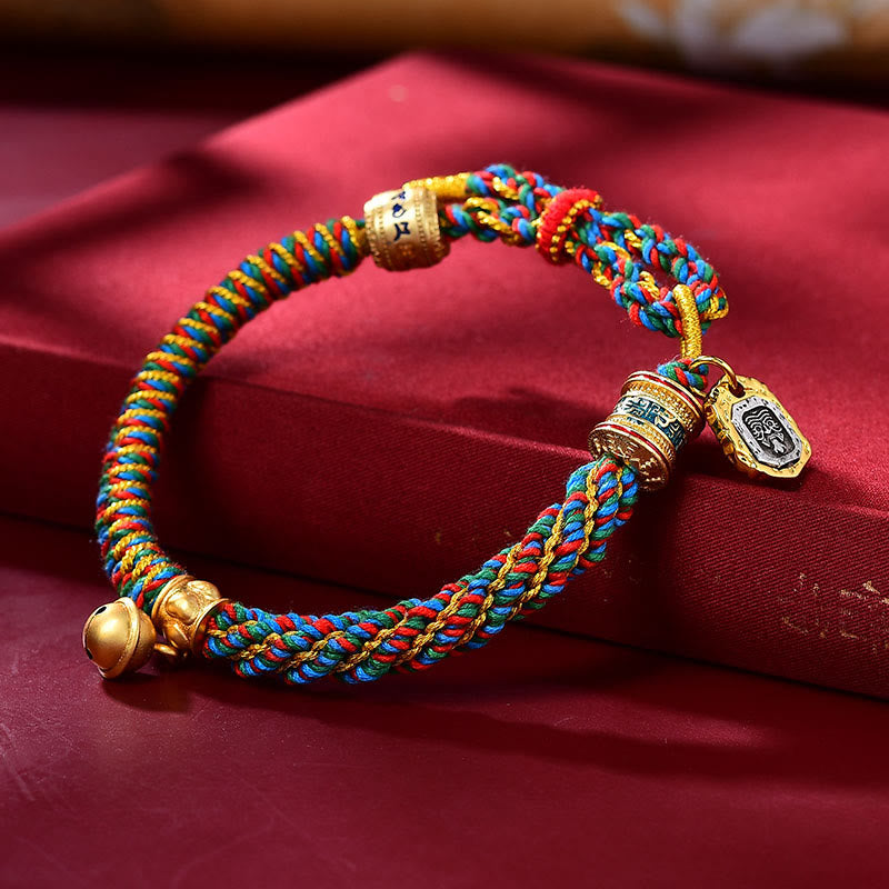 Buddha Stones Tibetan Om Mani Padme Hum Carved Zakiram Goddess of Wealth Charm Amulet Bracelet - Multicolored(Wrist Circumference 14-20cm) - image 1