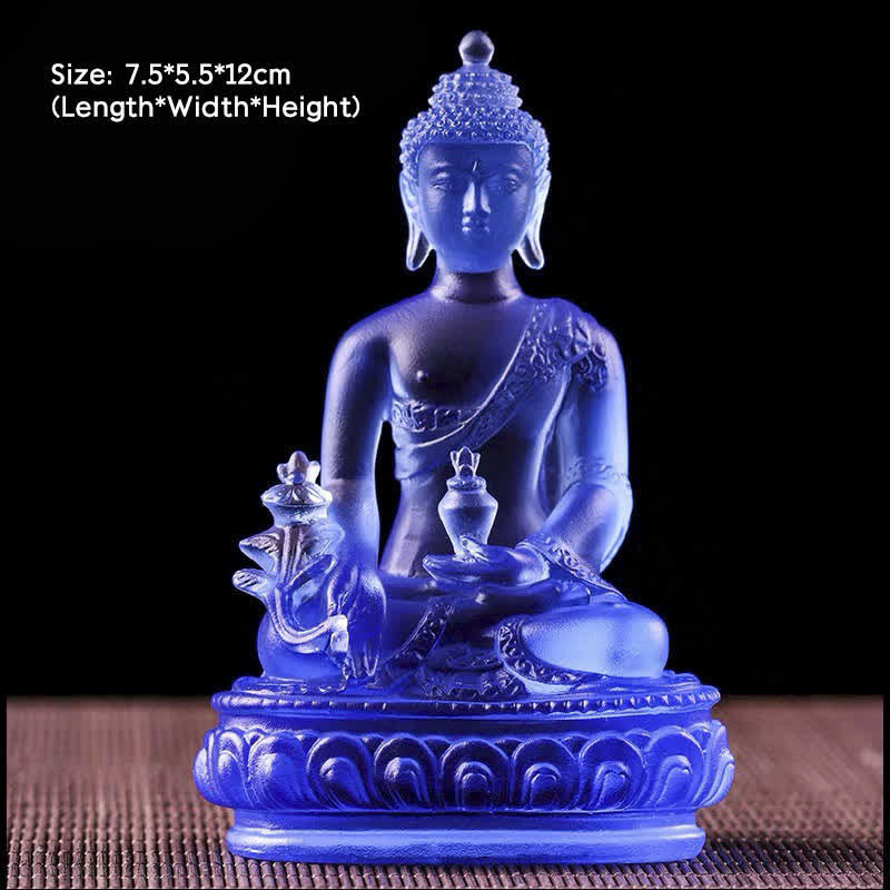 Medicine Buddha Handmade Liuli Crystal Art Piece Compassion Statue Home Office Offering Decoration - 7.5*5.5*12cm - Medicine Buddha - image 3