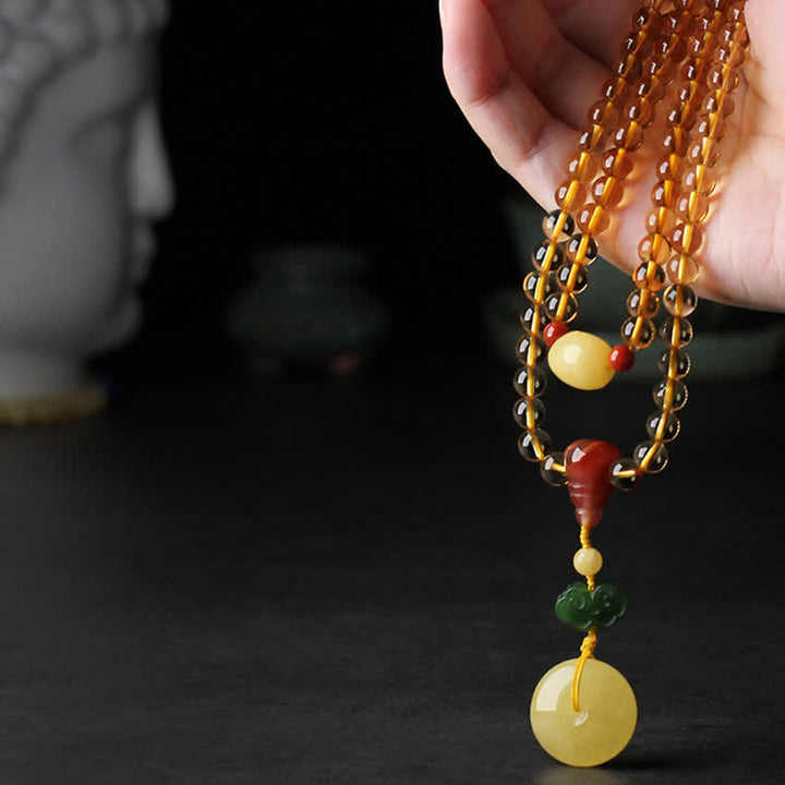 108 Mala Beads Natural Citrine Amber Peace Buckle Red Agate PiXiu Protection Charm Bracelet - image 5