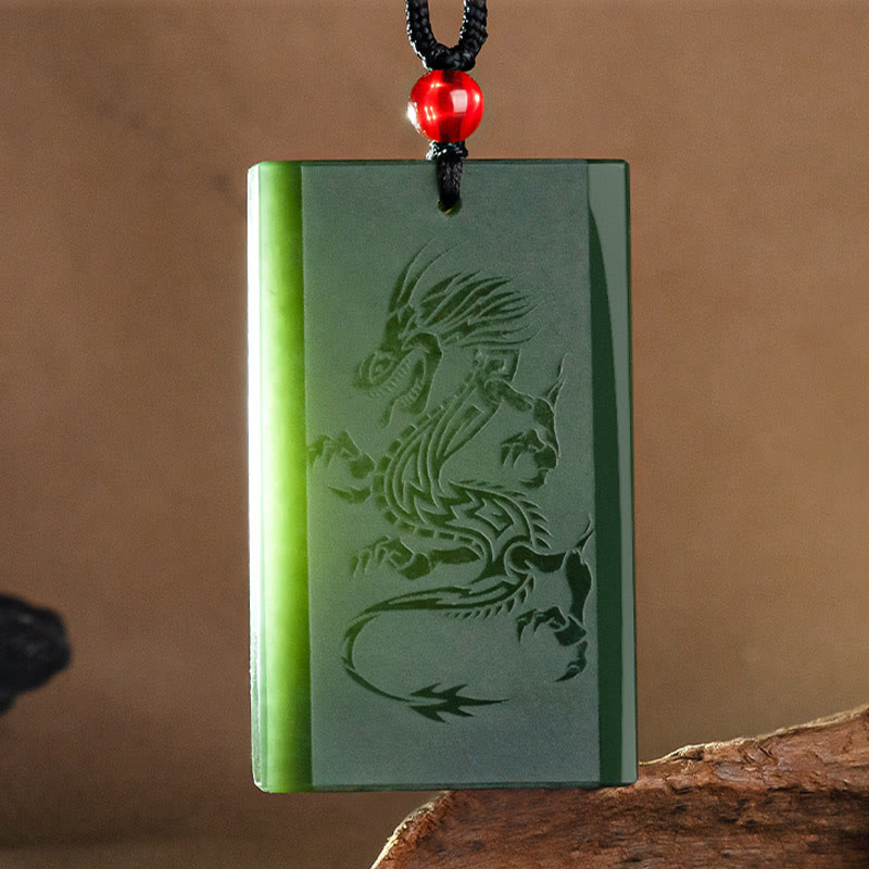 Buddha Stones Hetian Cyan Jade Dragon Engraved Success Necklace Pendant - image 7
