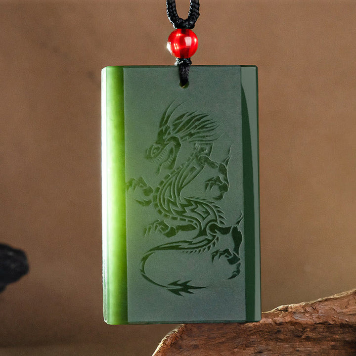 Buddha Stones Hetian Cyan Jade Dragon Engraved Success Necklace Pendant - image 7