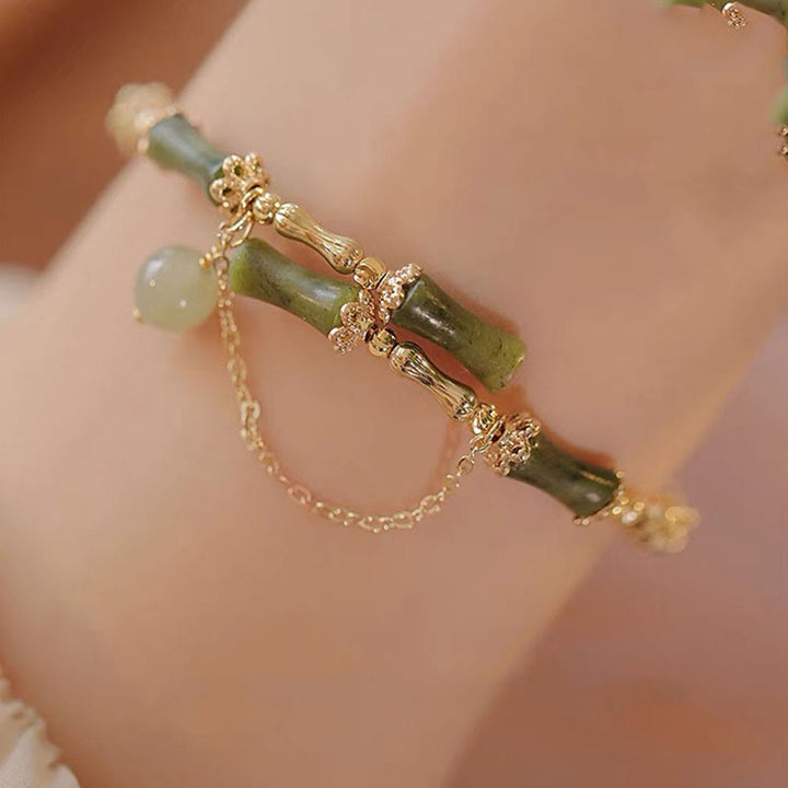 Buddha Stones Bamboo Jade Pattern Luck Bracelet Bangle - image 3