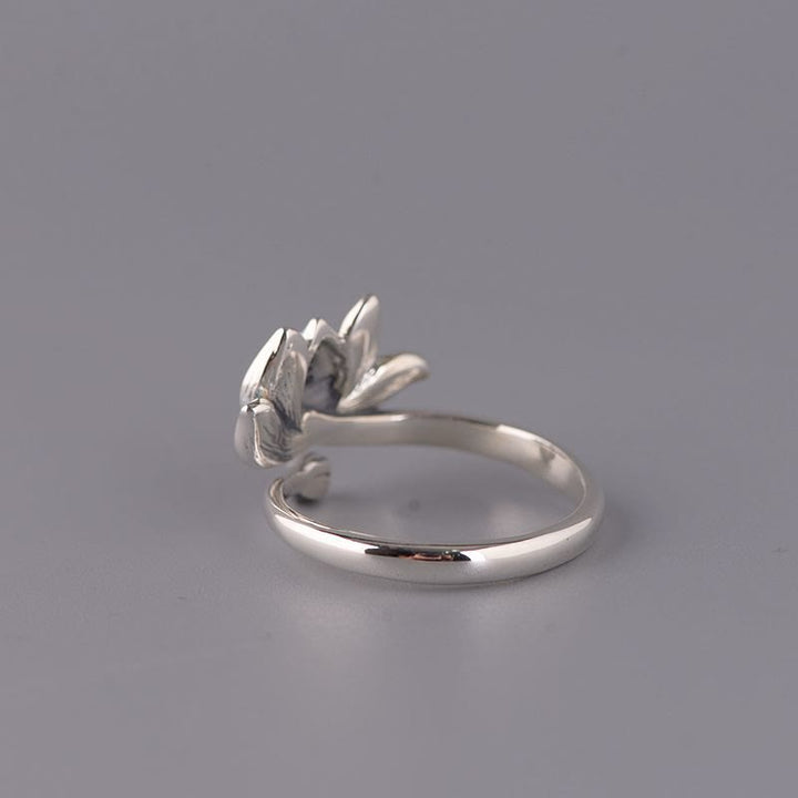 Buddha Stones 925 Sterling Silver Lotus Flower New Beginning Adjustable Ring - image 3