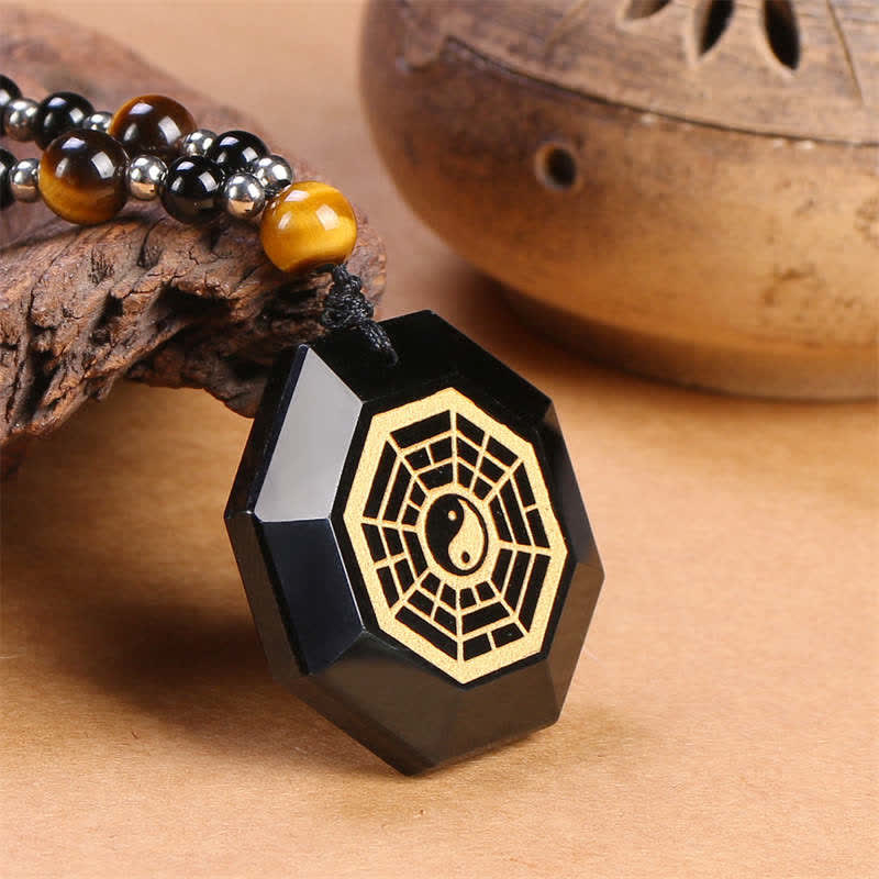 Bagua Yin Yang Black Obsidian Purification Beaded Necklace Pendant - image 6
