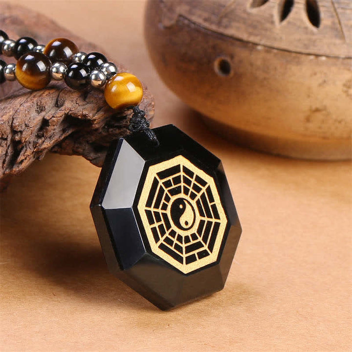 Bagua Yin Yang Black Obsidian Purification Beaded Necklace Pendant - image 6