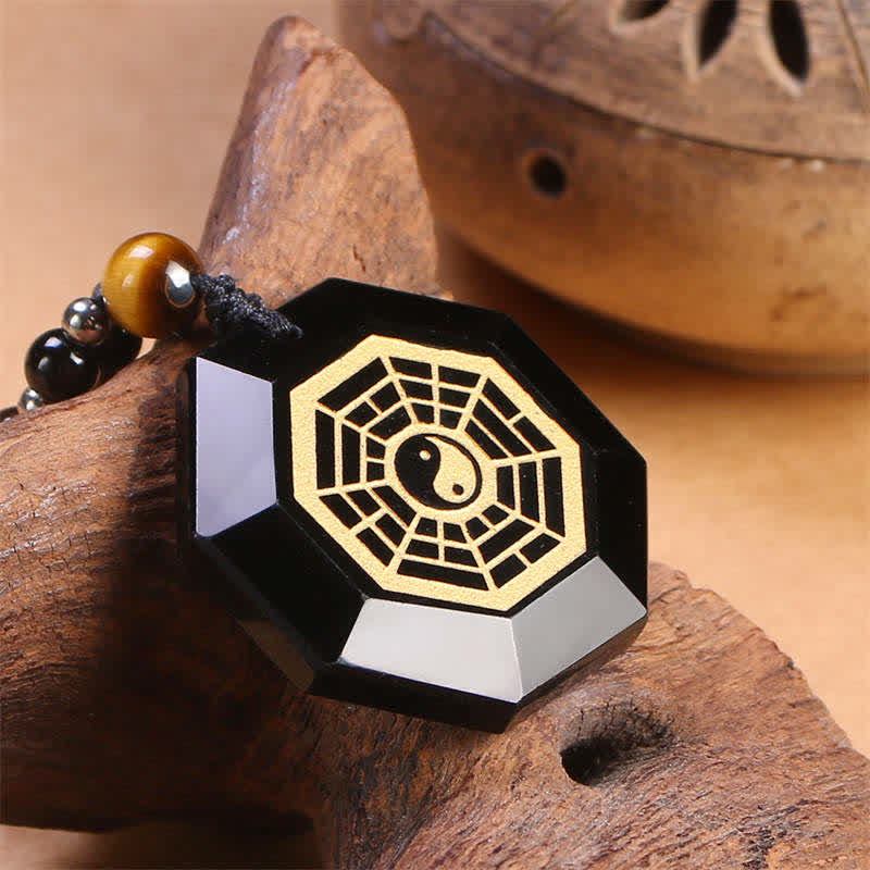 Bagua Yin Yang Black Obsidian Purification Beaded Necklace Pendant - image 3