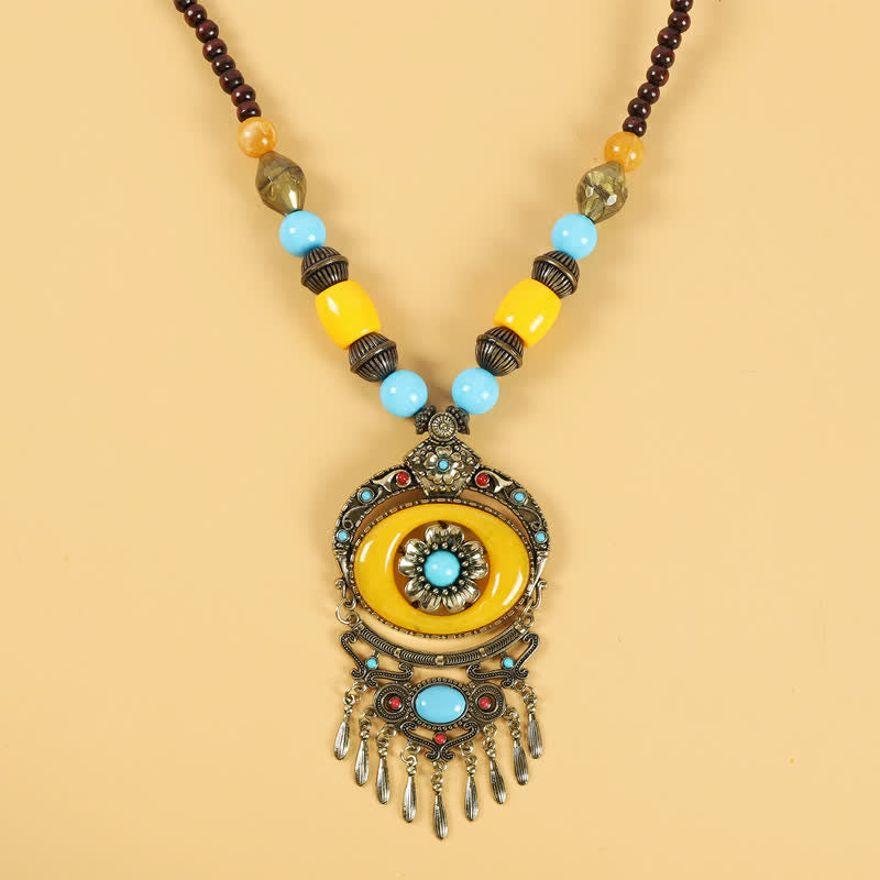 Tibetan Retro Beads Tassel Hair Decoration Hair Accessories - Flowers-Yellow - image 13