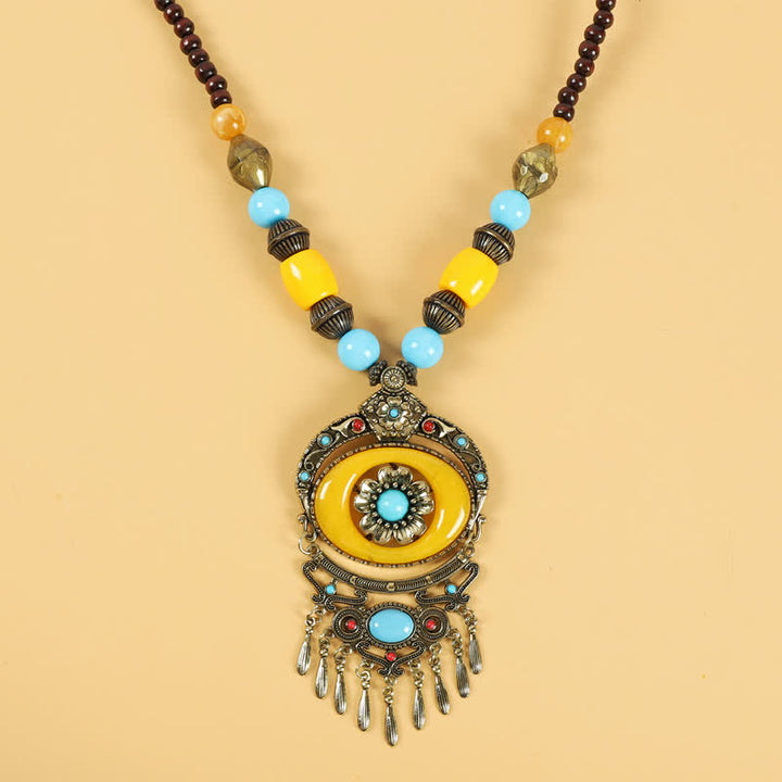 Tibetan Retro Beads Tassel Hair Decoration Hair Accessories - Flowers-Yellow - image 13