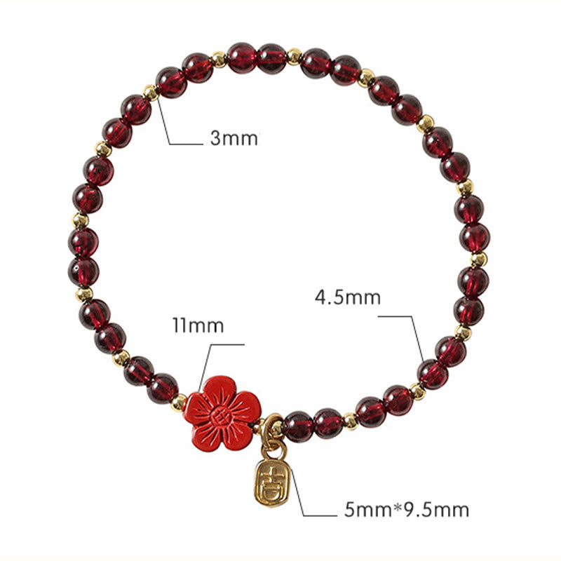 Buddha Stones 14K Gold Natural Garnet Cinnabar Flower Calm Bracelet - image 10
