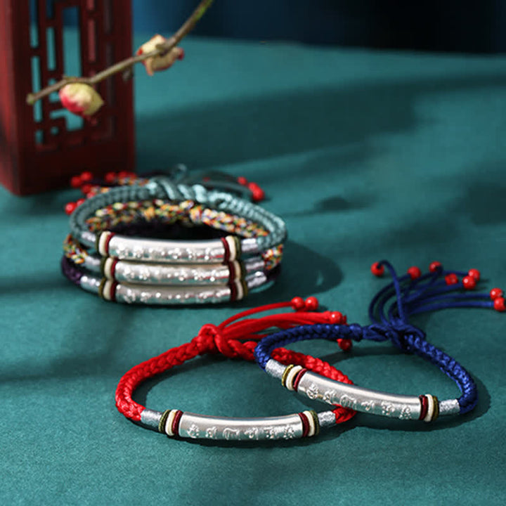 Buddha Stones 999 Sterling Silver Om Mani Padme Hum Protection Strength String Bracelet - image 2