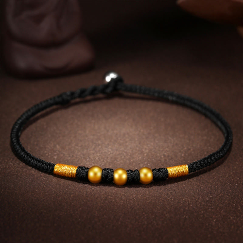 Buddha Stones 999 Gold Beads Luck King Kong Knot Handmade Braided Protection Bracelet