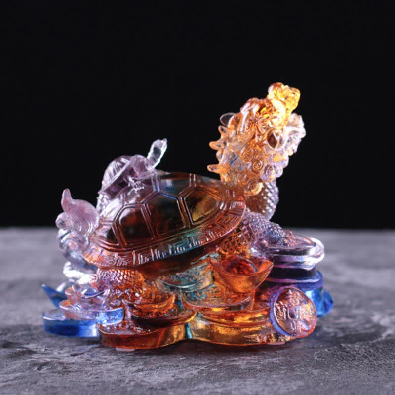 Buddha Stones Feng Shui Dragon Turtle Coins Handmade Liuli Crystal Luck Art Piece Home Office Decoration - image 8