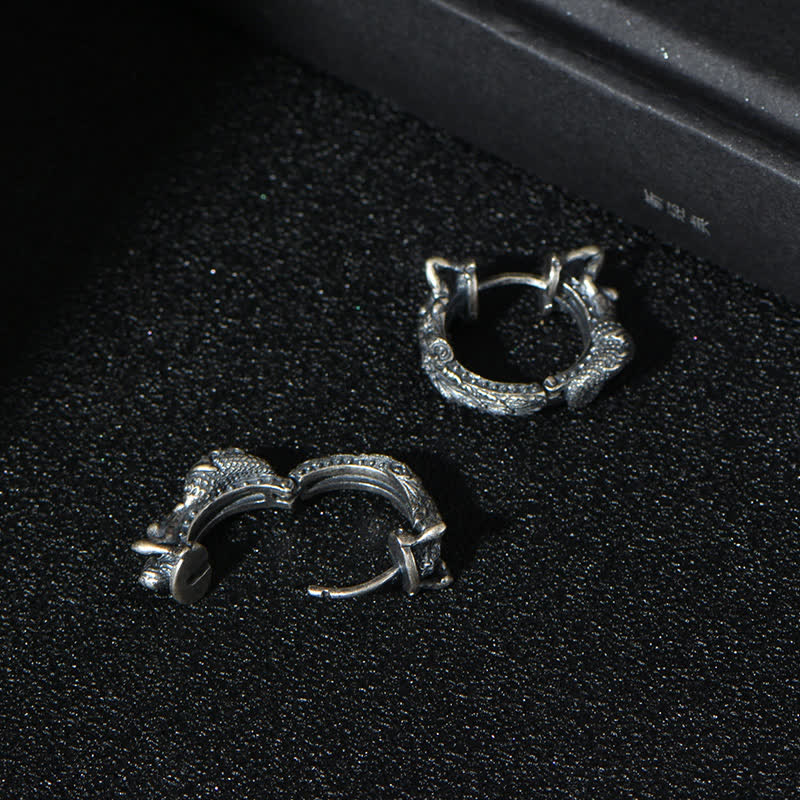 925 Sterling Silver Dragon Hoop Pattern Protection Earrings - image 6