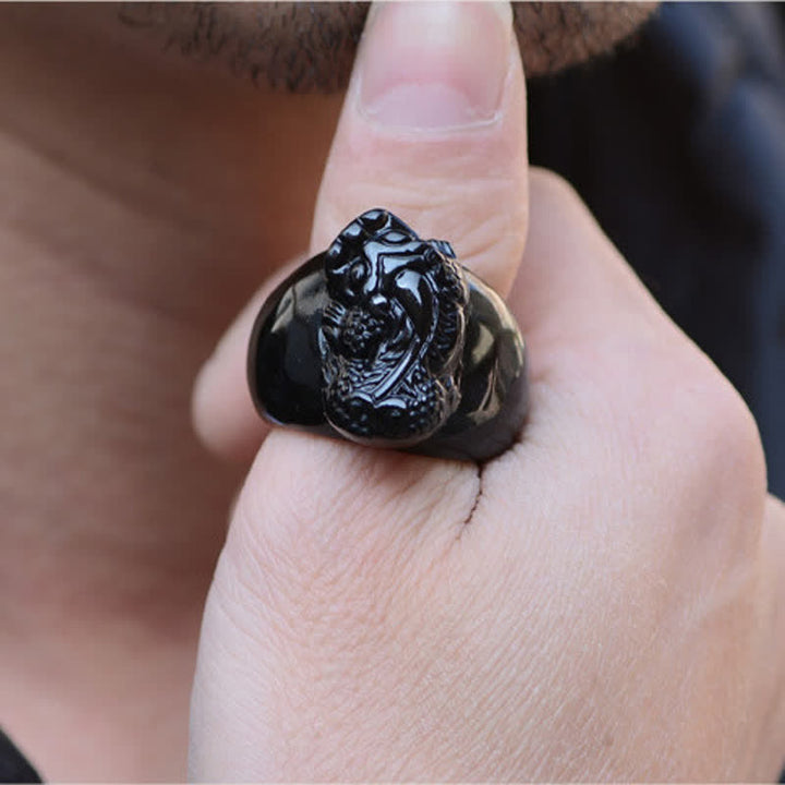 FengShui PiXiu Black Obsidian Strength Ring