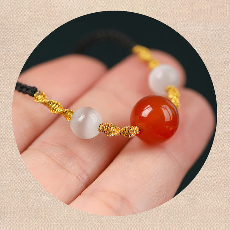 Buddha Stones Natural Red Agate Cat Eye Calm Braided String Bracelet Necklace Pendant - image 13