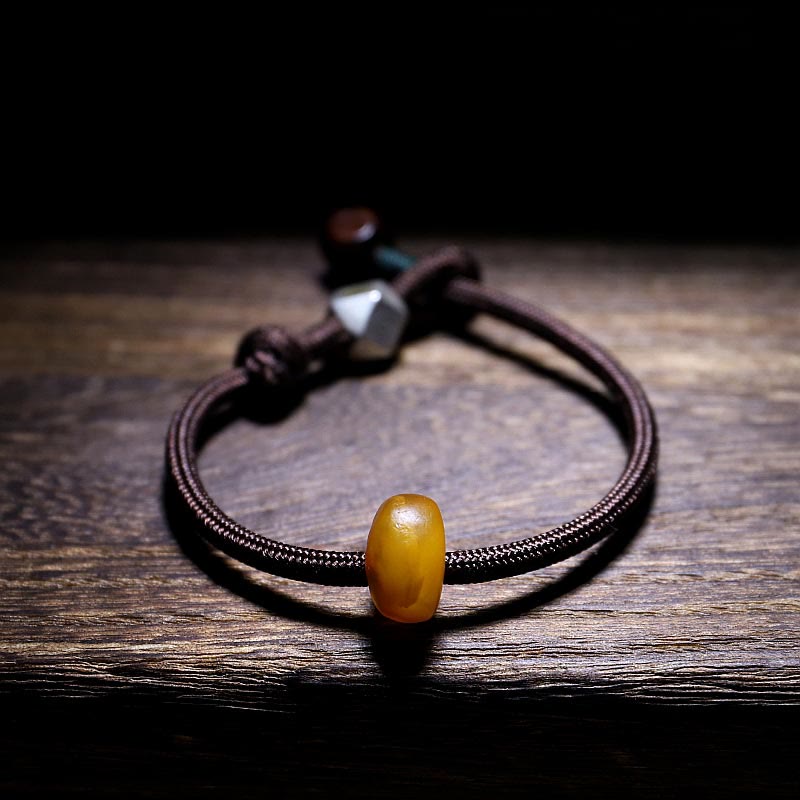 Buddha Stones 925 Sterling Silver Chinese Zodiac Natal Buddha Natural Amber Clear Anxiety Bracelet - Rooster-Acalanatha - 22cm - image 0