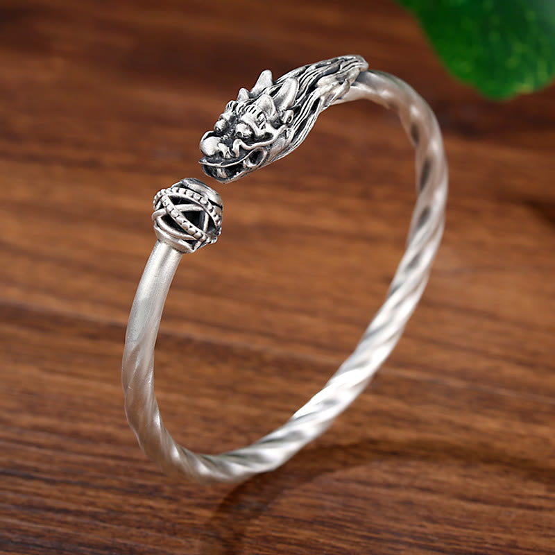 Buddha Stones 999 Sterling Silver Year of the Dragon Luck Strength Metal Cuff Bracelet Bangle - Dragon(Luck♥Strength)(Adjustable) - image 1