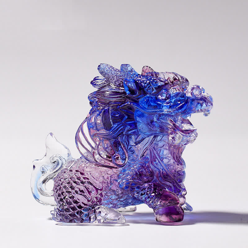 Feng Shui Kirin Handmade Liuli Crystal Art Piece Home Office Decoration - Purple - One - image 1