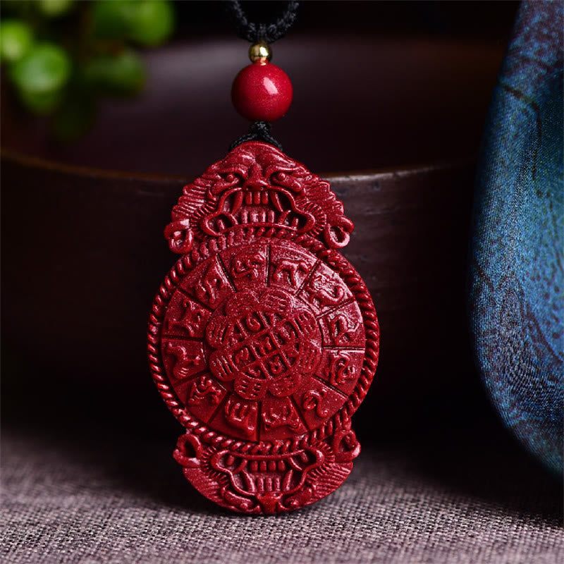 Buddha Stones Laughing Buddha Yin Yang Chinese Zodiac Gourd Natural Cinnabar Blessing Necklace Pendant - Chinese Zodiac 37*23*10mm - image 15