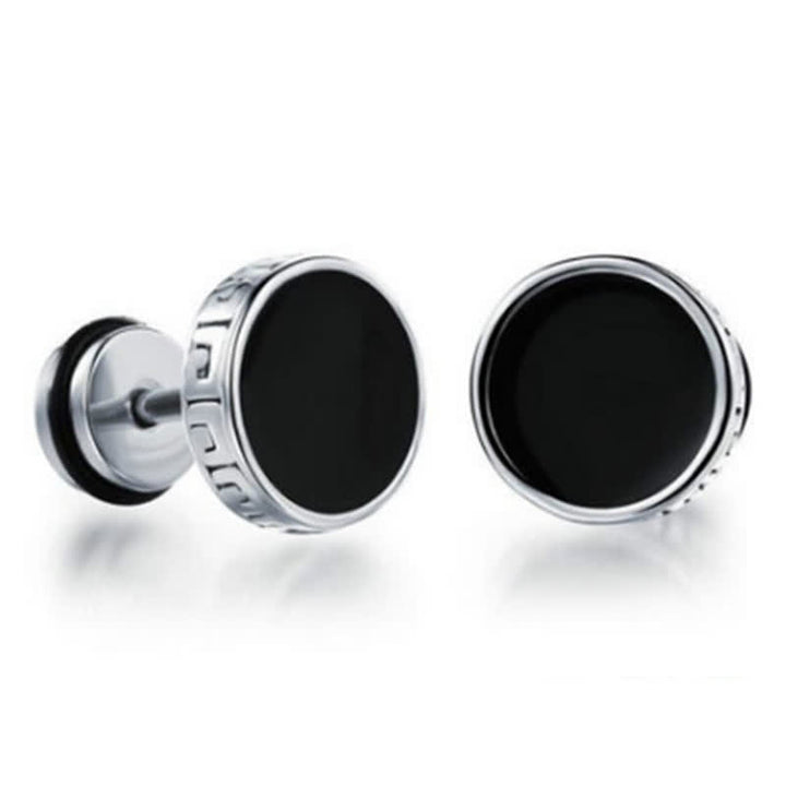 Buddha Stones Cool Men Titanium Steel Balance Round Stud Earrings - image 4