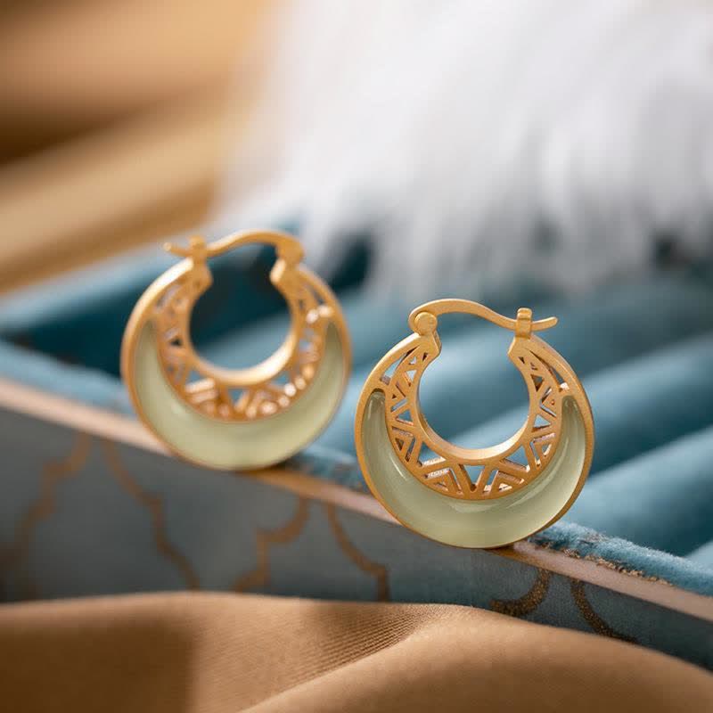 Buddha Stones Crescent Moon Jade Prosperity Drop Earrings - image 4