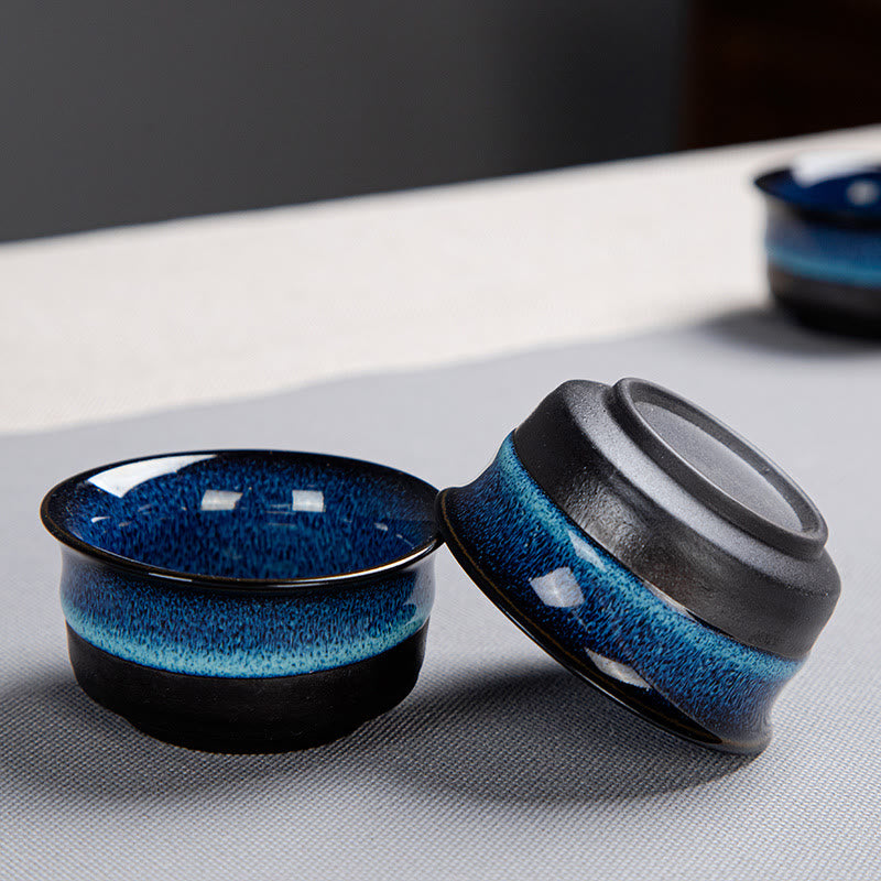 Blue Gradient Color Chinese Gongfu Tea Ceramic Teapot Portable Gift Bag Box Set - image 3