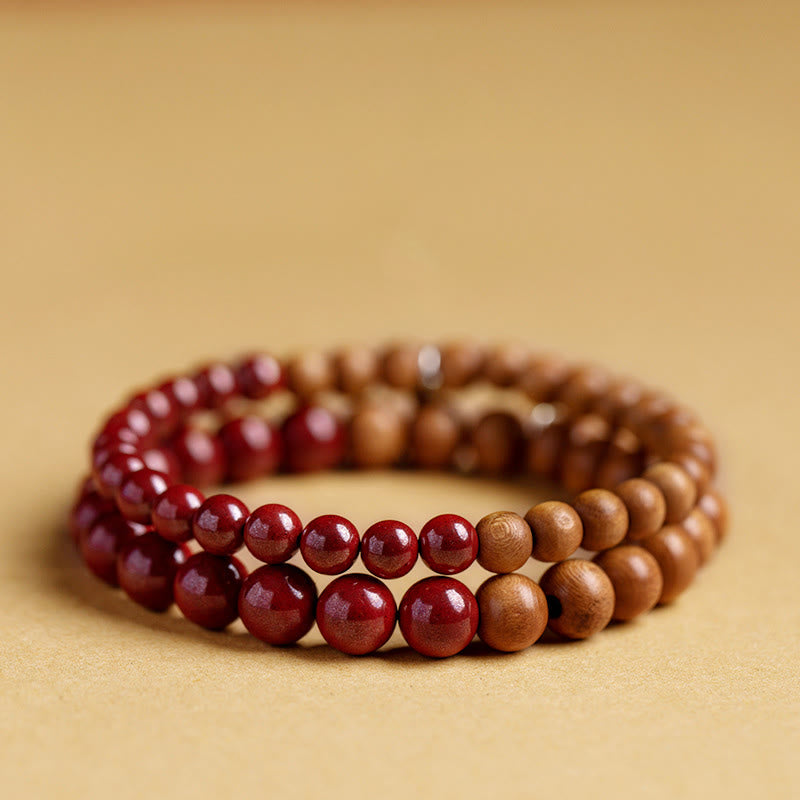 Buddha Stones 925 Sterling Silver Peach Wood Cinnabar Ward Off Evil Spirits Bracelet - image 1
