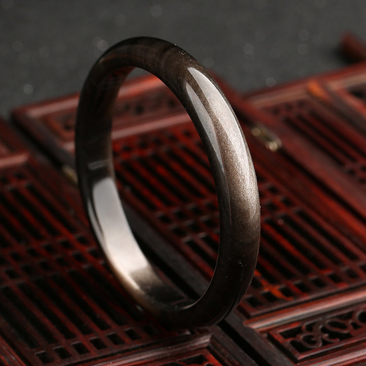 Buddha Stones Gold Sheen Obsidian Silver Sheen Obsidian Protection Bracelet Bangle - image 11