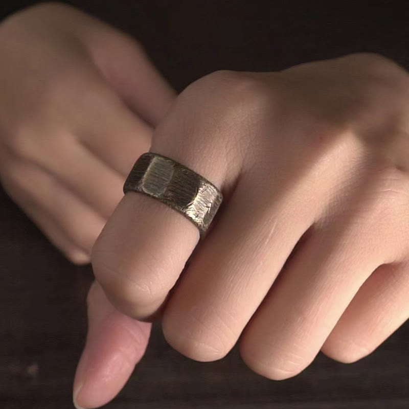 Tibetan Simple Design Copper Brass Frosted Wealth Ring - image 15