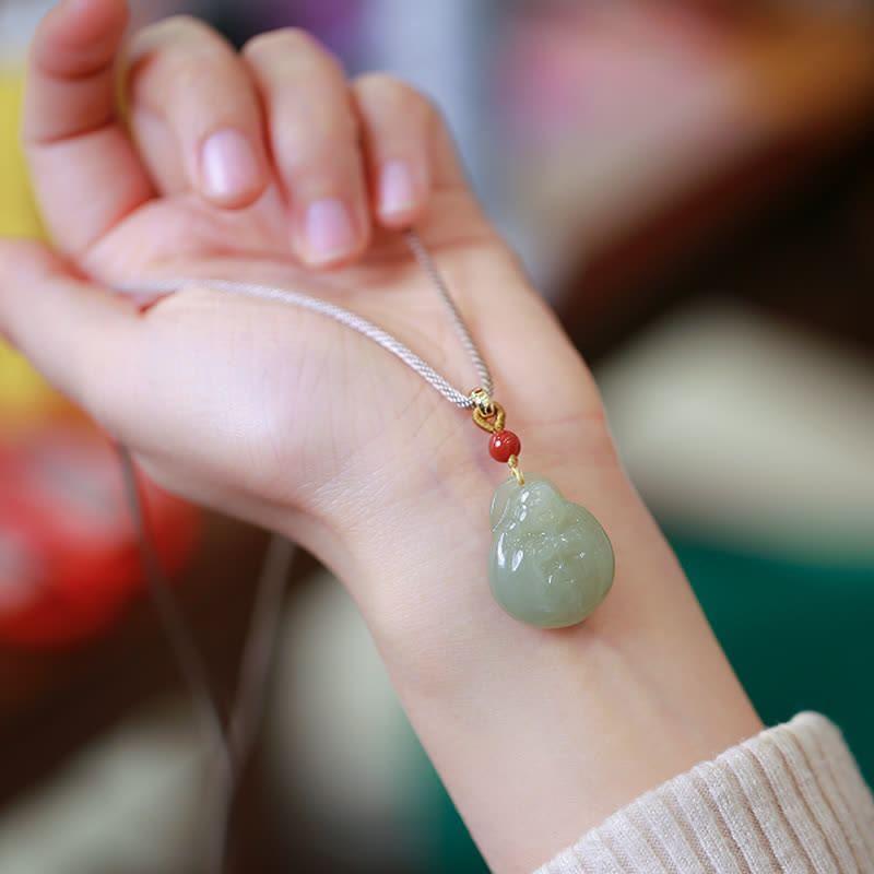 Laughing Buddha Hetian Jade Wealth Prosperity String Necklace Pendant - image 2